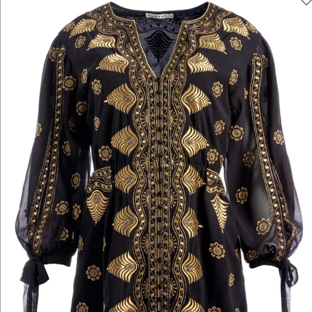 ALICE + OLIVIA ZIA EMBELLISHED DROP SHOULDER MINI DRESS SIZE MEDIUM NWOT - Picture 5 of 5